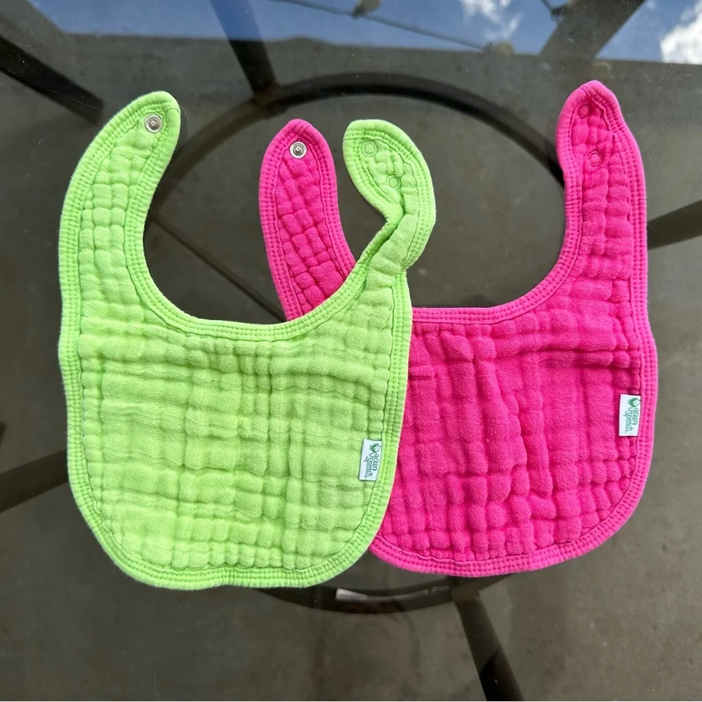 Green Sprouts Organic Cotton Muslin Bibs Set of 2 in Green/Pink Size 0-12 Months